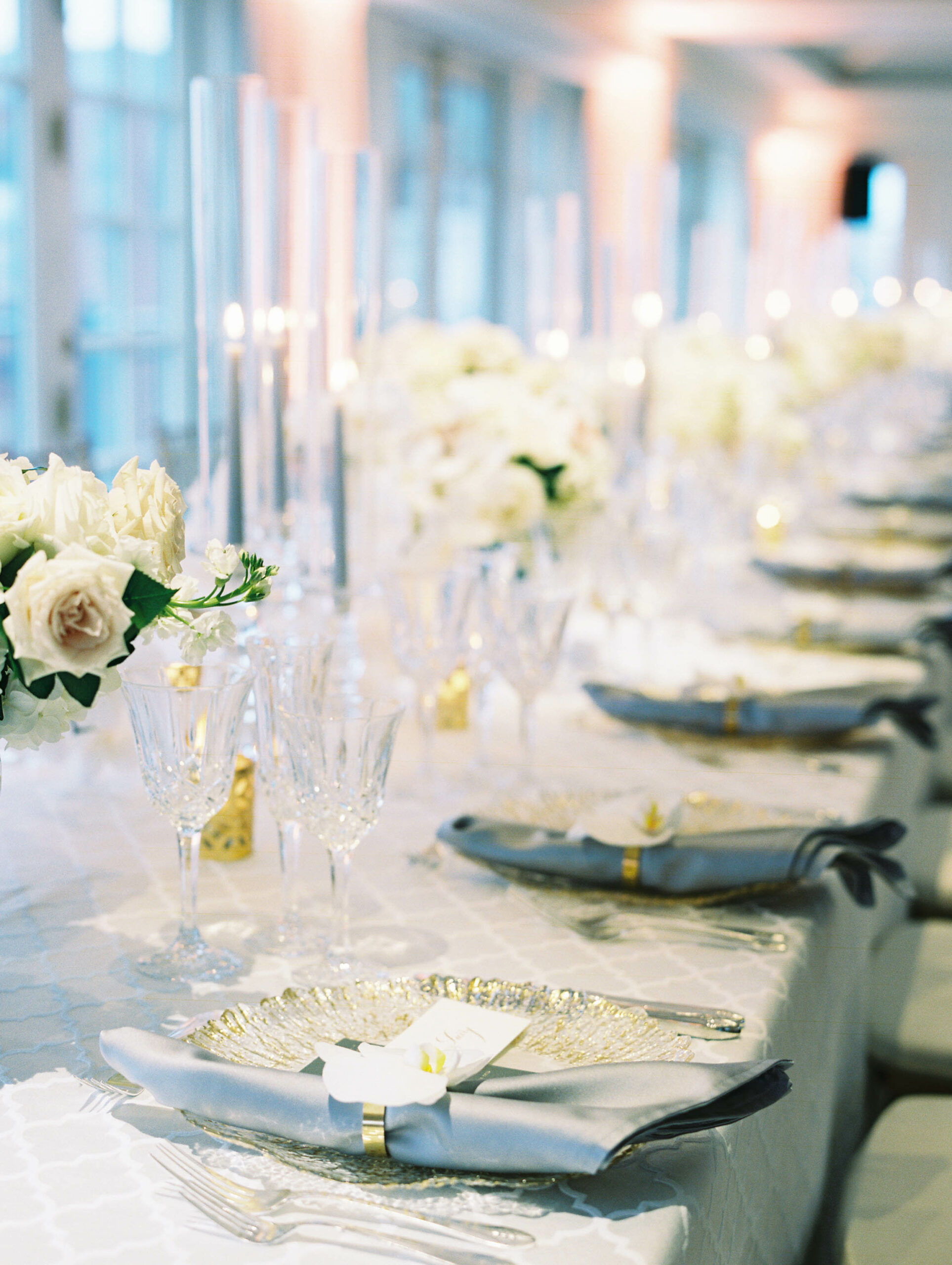 White centerpieces for modern Hay Adams wedding